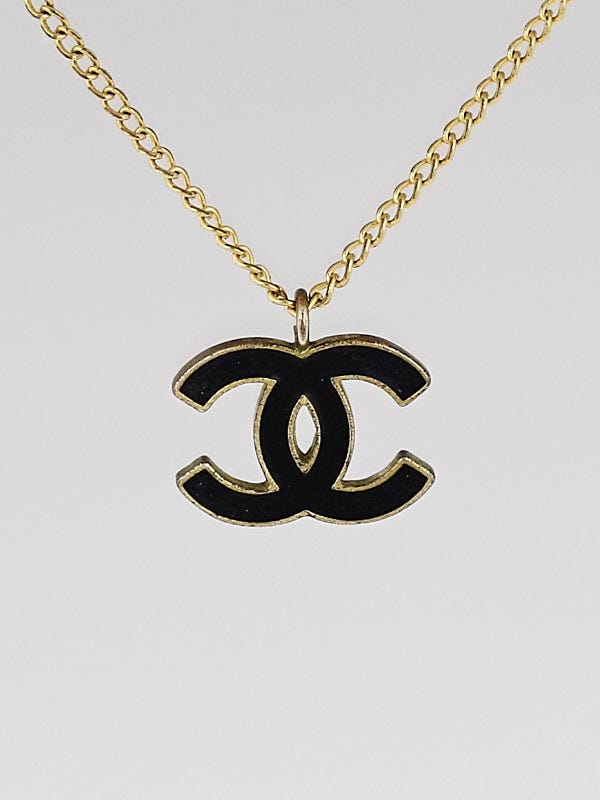 Chanel Goldtone Black Resin CC Logo Necklace