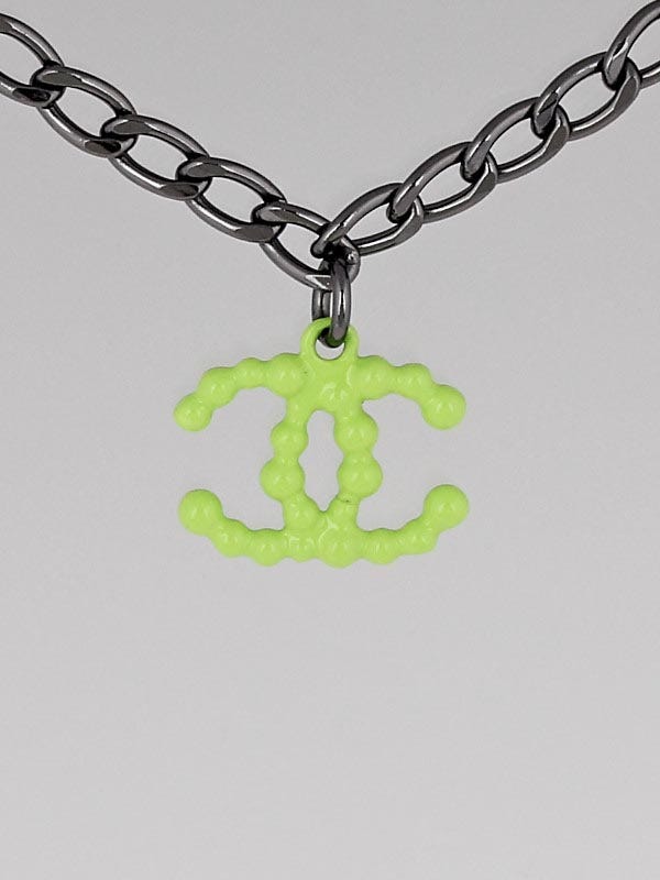Chanel Green Enamel CC Logo Pendant Necklace
