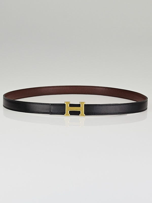 Hermes 18mm Black Box/Chocolate Courchevel Leather Gold Plated Constance H Belt Size 85