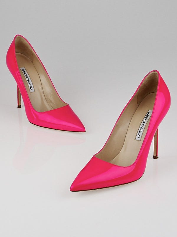 Manolo Blahnik Neon Pink Patent Leather BB 105 Pointed Toe Pumps Size 8.5/39