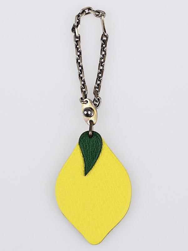 Hermes Yellow Chevre Leather Lemon Key Chain