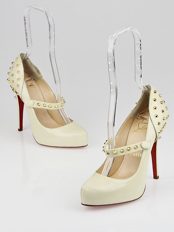 Christian Louboutin Off-White Patent Leather Mad Mary 120 Pumps Size 7.5/38