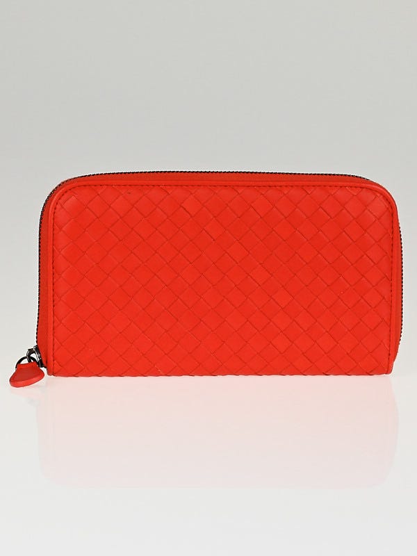Bottega Veneta Fire Intrecciato Woven Nappa Leather Zip Around Wallet