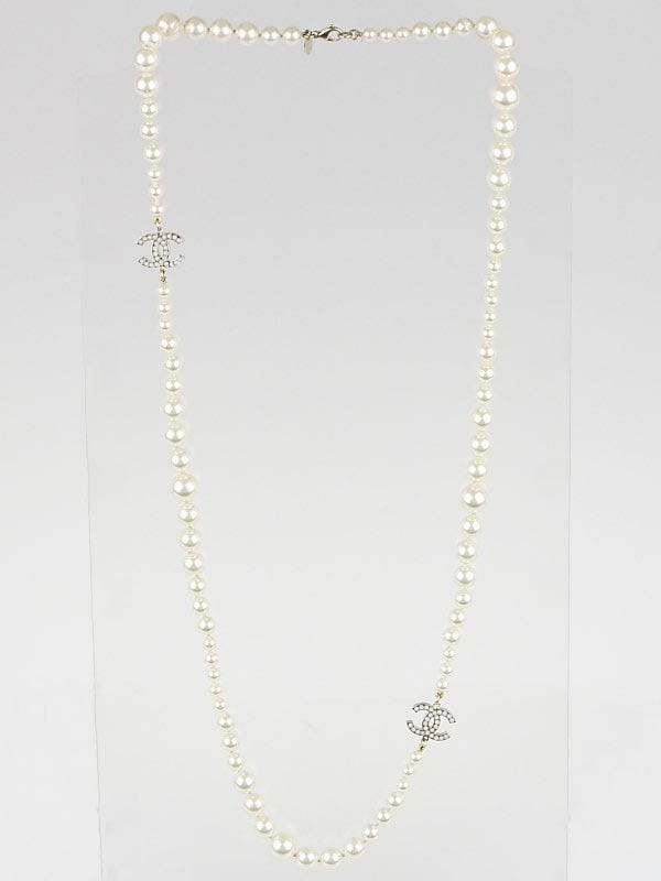 Chanel Faux Pearl Double CC Long Necklace