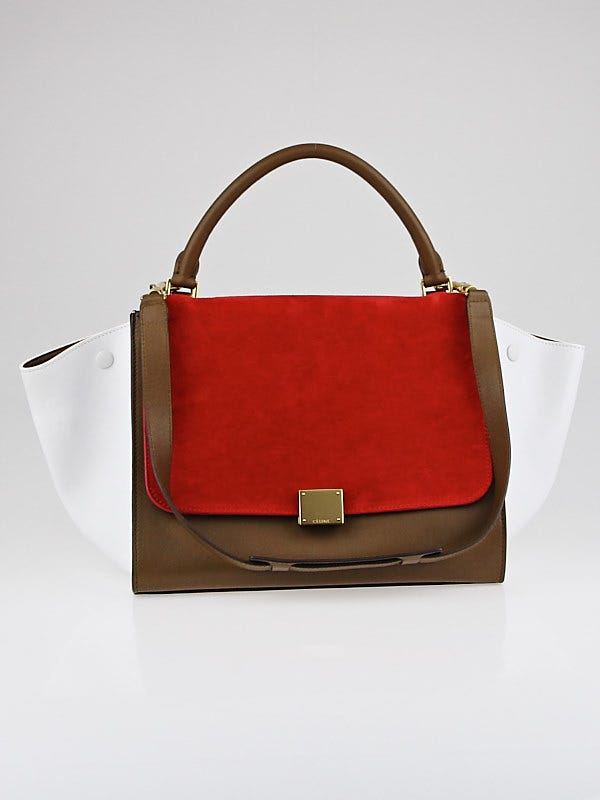 Celine Vermillion Brown White Tri Color Leather Small Trapeze Bag