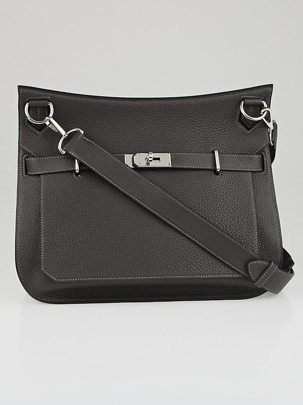 Hermes 37cm Graphite Clemence Leather Palladium Plated Jypsiere Bag