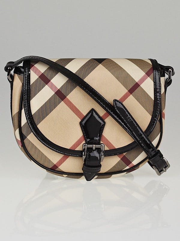 Burberry Black Patent Leather Supernova Check Coated Canvas Small Crossbody Bag