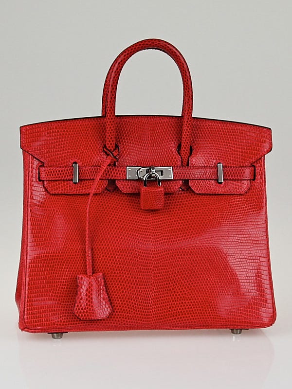 Hermes 25cm Rouge Moyen Lizard Palladium Plated Birkin Bag