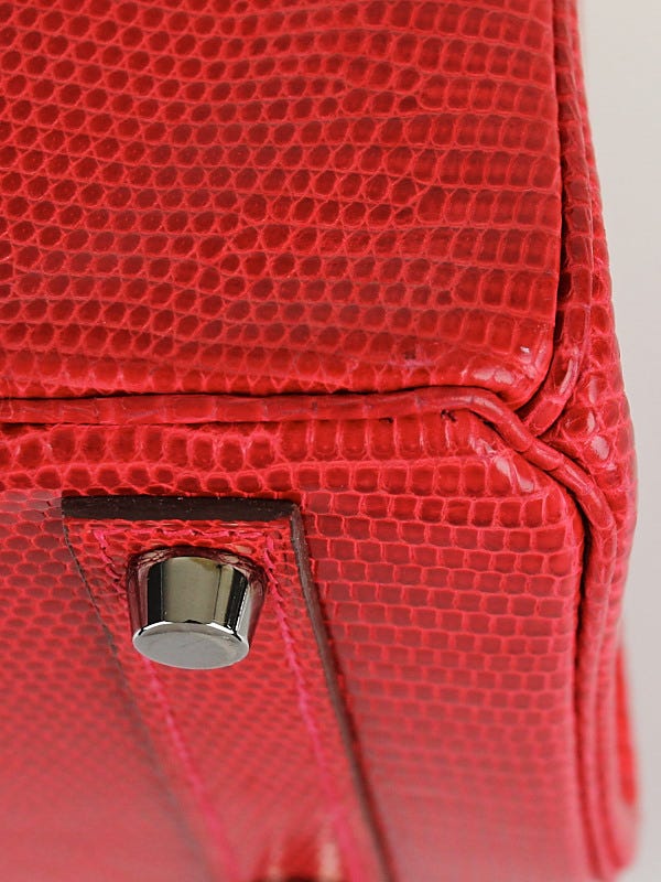 Hermes 25cm Rouge Moyen Lizard Palladium Plated Birkin Bag
