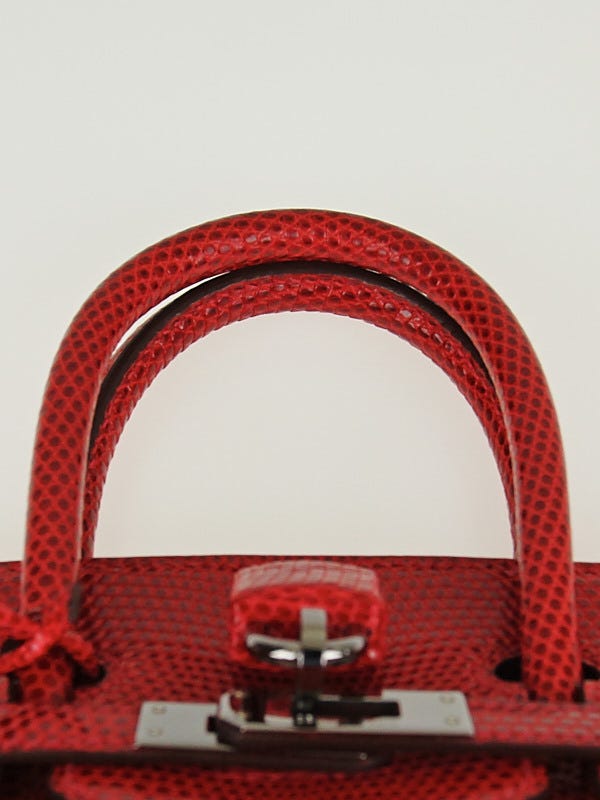 Hermes 25cm Rouge Moyen Lizard Palladium Plated Birkin Bag