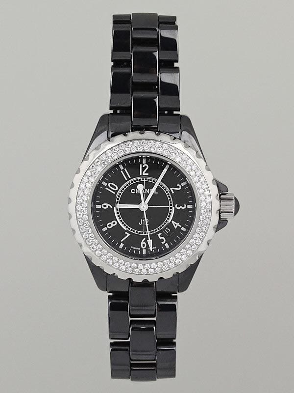 Chanel Black J12 Ceramic and Diamonds 33mm Quartz Watch-H0949