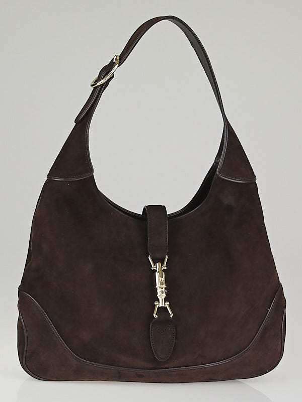 Gucci Dark Brown Nubuck Leather Jackie Medium Shoulder Bag