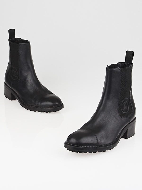 Chanel Black Leather Elastic Ankle Boots Size 6/ - Yoogi's Closet