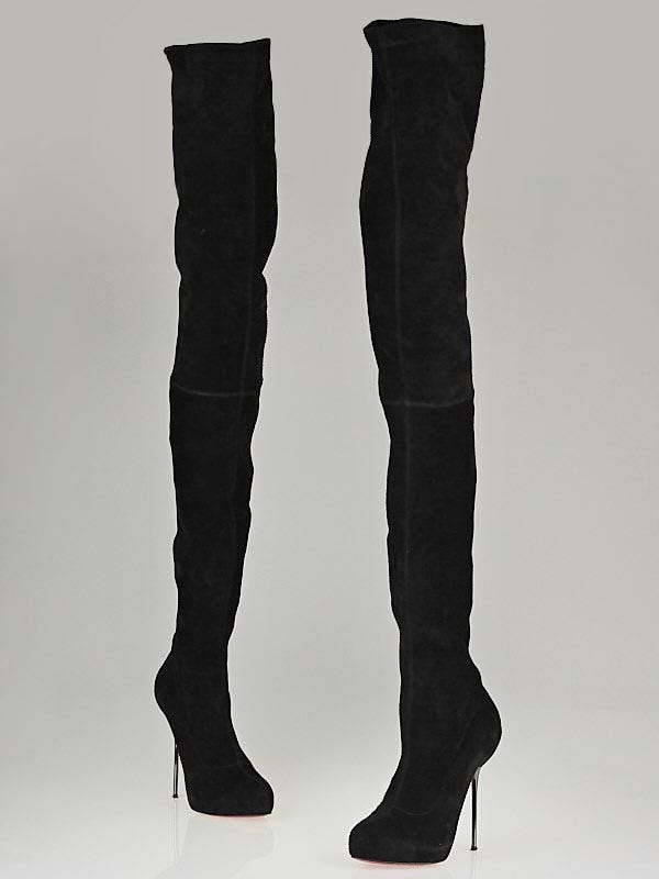 Christian Louboutin Black Suede Big Lips 120 Thigh Over-the-Knee Boots Size 6/36.5