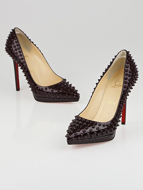 Christian Louboutin Rouge Patent Leather Pigalle Plato Spikes Pumps Size 8/38.5