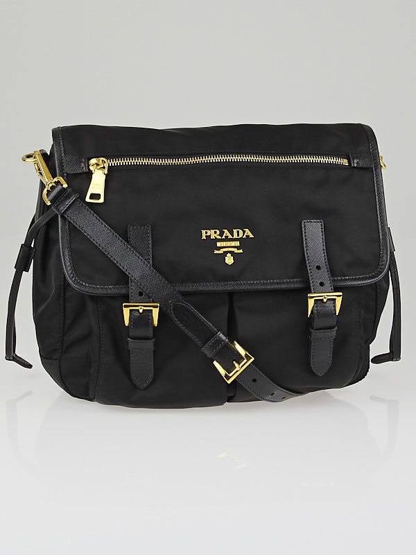 Prada Black Tessuto Nylon and Saffiano Leather Medium Messenger Bag BT0687
