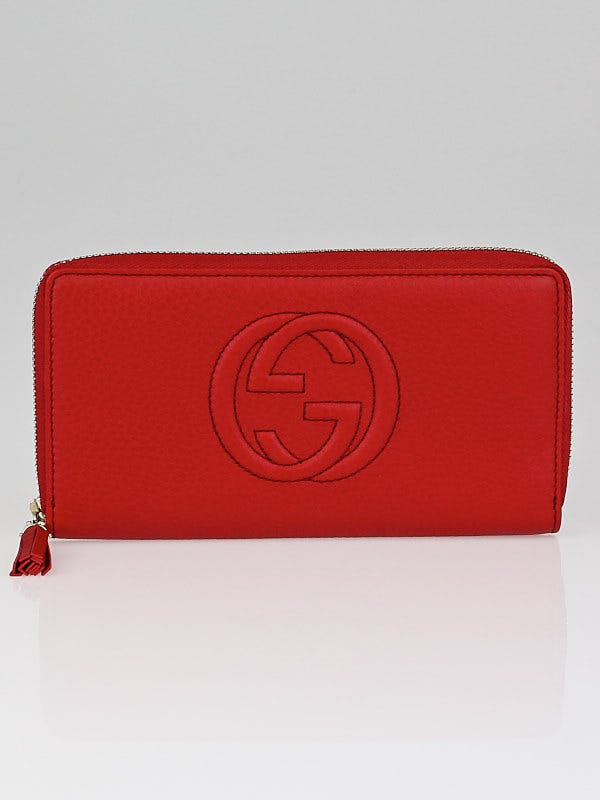 Gucci Red Pebbled Leather Soho Long Zippy Wallet