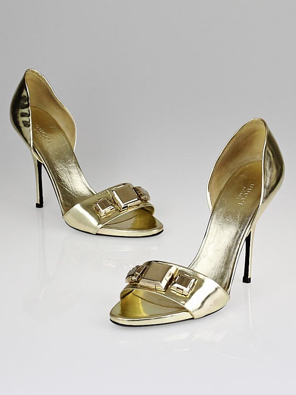 Gucci Gold Leather Studded D'Orsay Pumps Size 10/40.5C