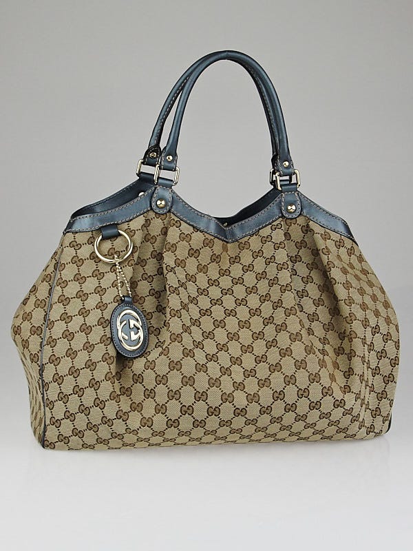 Gucci Beige/Blue GG Canvas Large Sukey Tote Bag