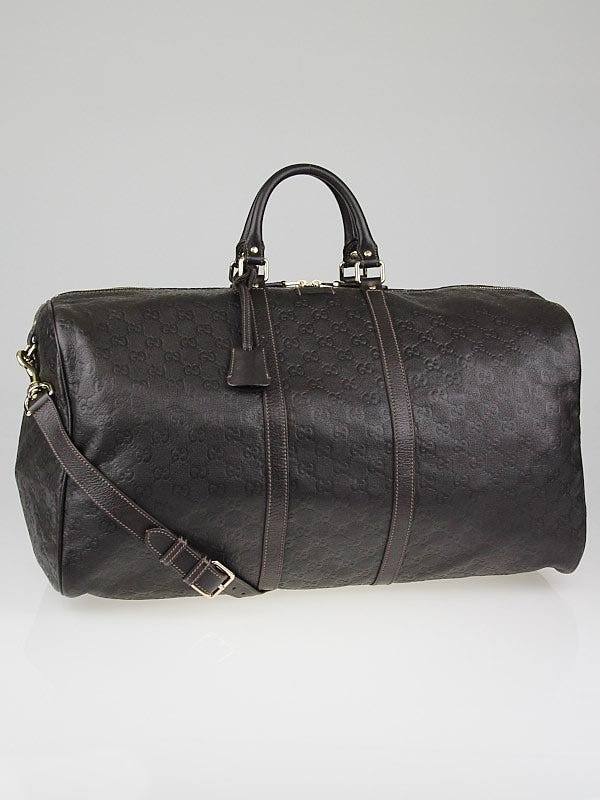 Gucci Dark Brown Guccissima Leather Large Carry-On Duffle Travel Bag