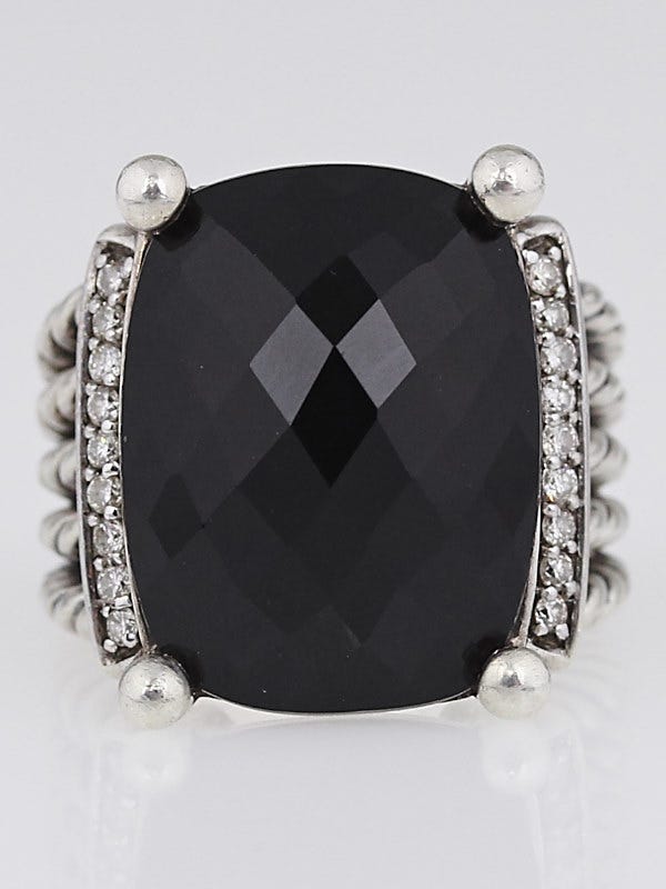 David Yurman 20 x 15mm Black Onyx and Diamond Wheaton Ring Size 7