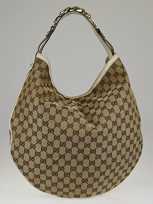 Gucci Beige/White GG Canvas Horsebit Catena Hobo Bag