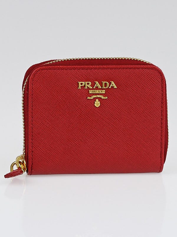 Prada Zip Phone Holder Crossbody Bag Saffiano Leather Red
