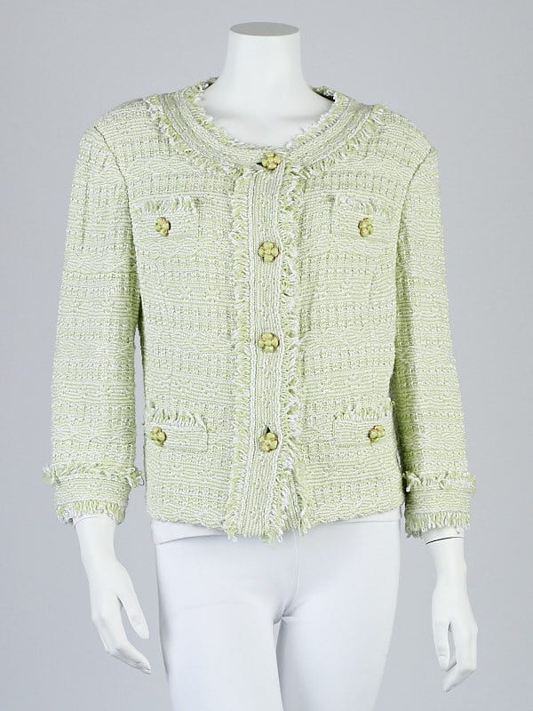 St. John Green/White Wool Tweed Jacket Size 14