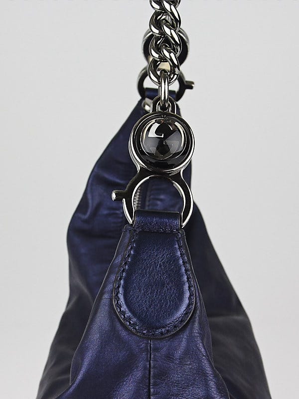 Gucci Metallic Blue Leather Galaxy Medium Shoulder Bag