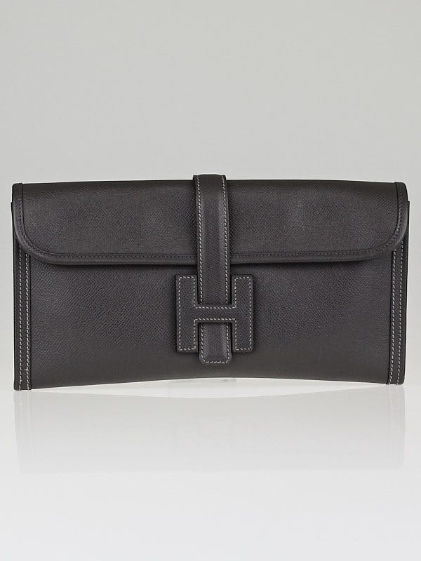 Hermes Graphite Epsom Leather Jige Elan Clutch Bag