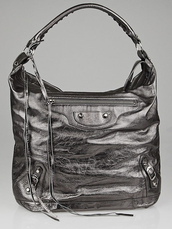 Balenciaga Pewter Lambskin Leather Day Bag