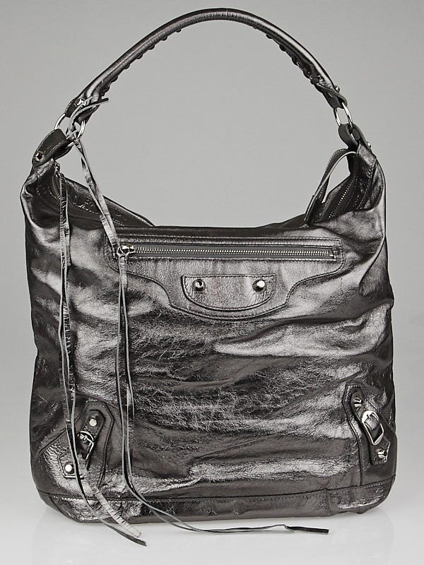 Balenciaga Pewter Lambskin Leather Day Bag