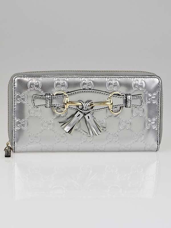Gucci Silver Guccissima Leather Horsebit Zippy Wallet