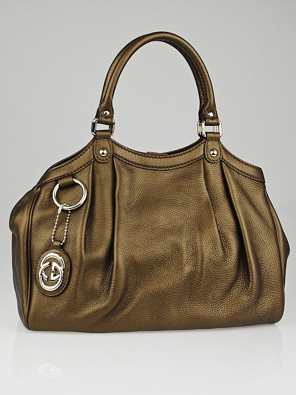 Gucci Bronze Pebbled Calfskin Leather Medium Sukey Tote Bag