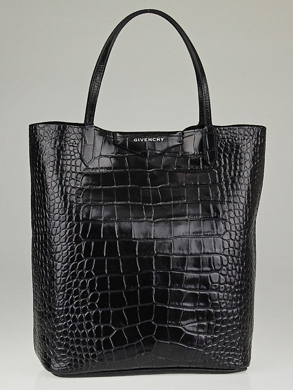 Givenchy Black Crocodile Stamped Medium Antigona Shopping Tote Bag