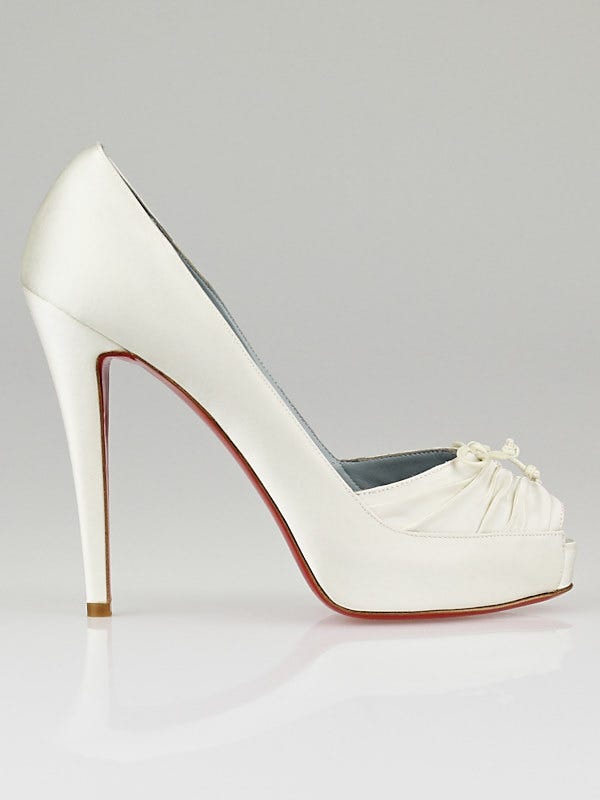 Christian Louboutin White Patent Leather Woven 120 Peep-Toe