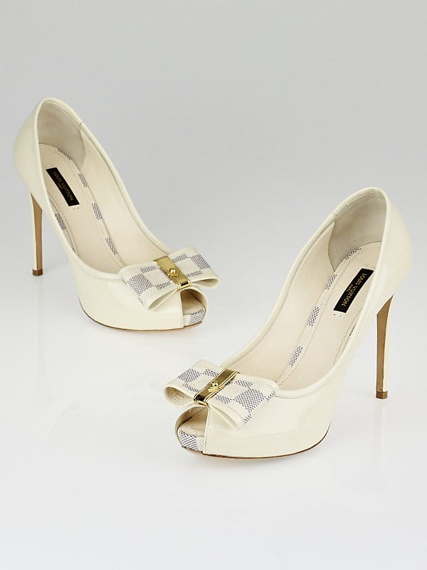 Louis Vuitton White Patent Leather Valentine Peep-Toe Pumps Size 7.5/38