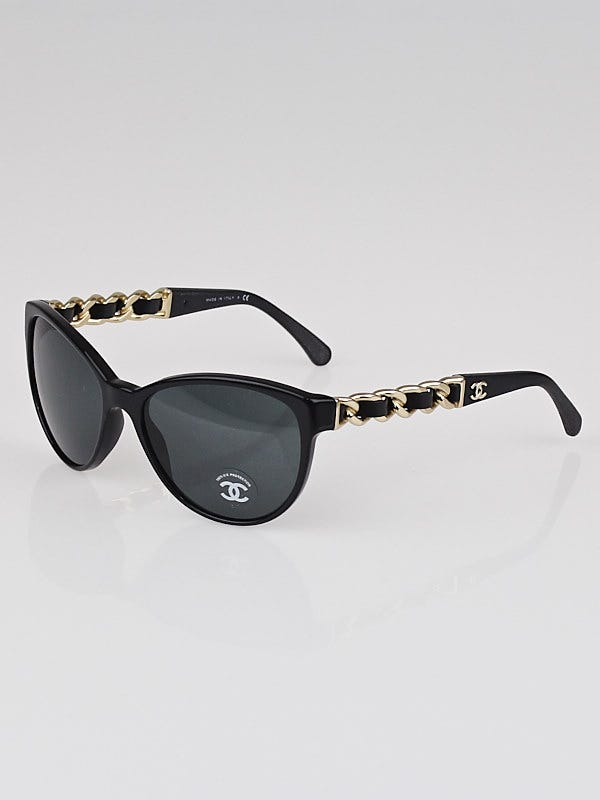 Chanel Black Frame Chain and Leather Wayfarer Sunglasses 5215-Q - Yoogi's  Closet