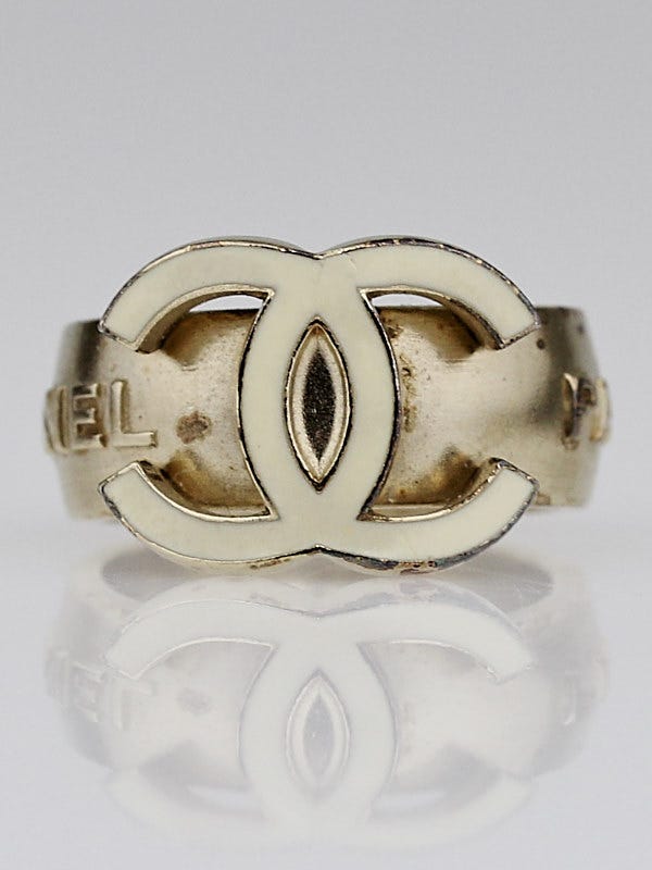 Chanel Brushed Goldtone Metal CC Logo Ring Size 6.75 - Yoogi's Closet