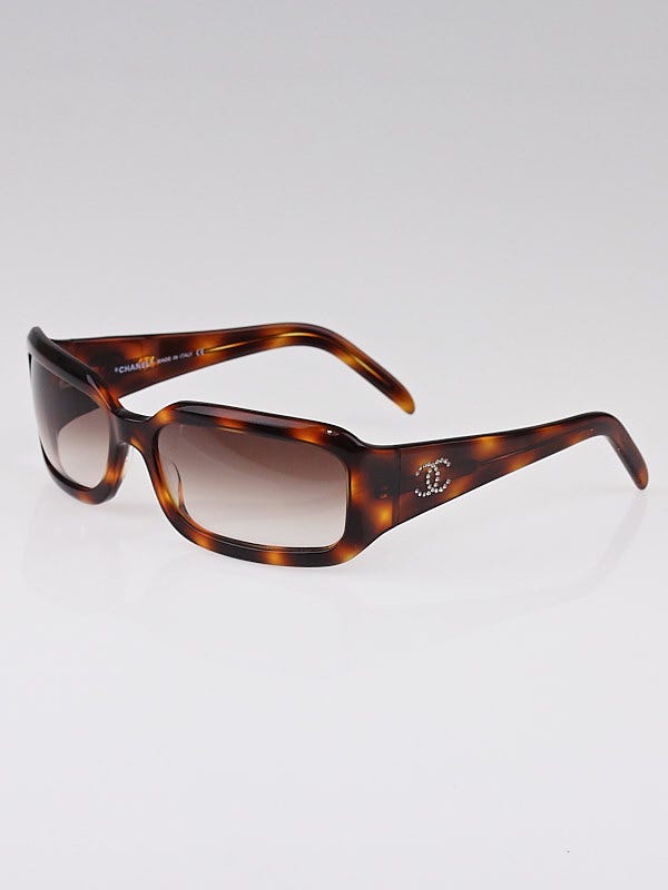 Chanel Tortoise Shell Frame Brown Gradient Tint Crystal CC Logo Sunglasses-5064