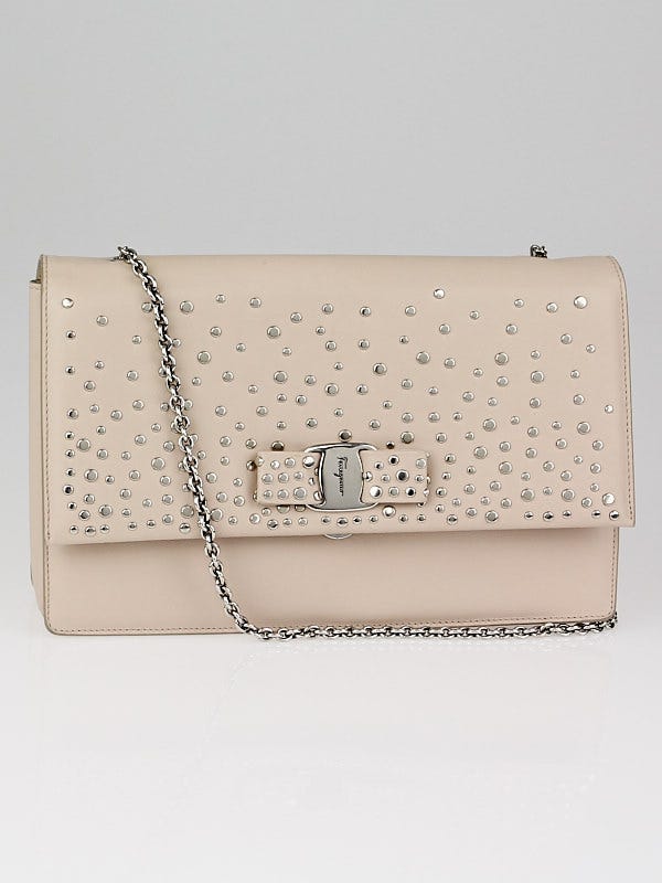 Salvatore Ferragamo Pale Pink Leather Louvre Studded Ginny Mini Flap Bag