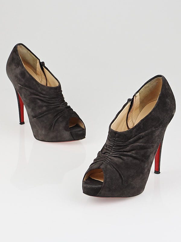 Christian Louboutin Grey Suede Manchon Twist-Front 120 Peep-Toe Booties Size 9/39.5
