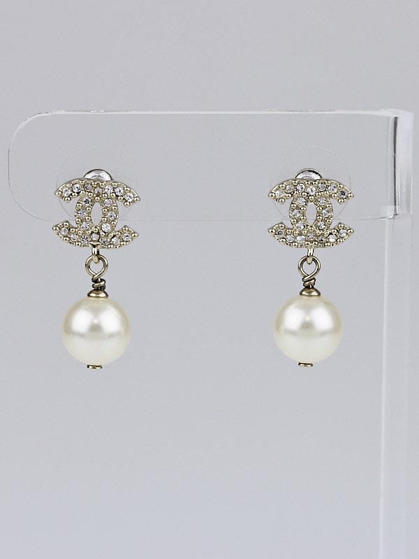 Chanel Faux Pearl and Swarovski Crystal CC Drop Earrings