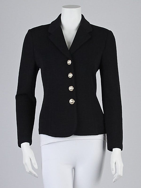 St. John Black Wool Knit Blazer Jacket Size 2