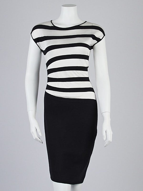 Armani Collezioni Black/White Stripe Sheer Knit Dress Size 6