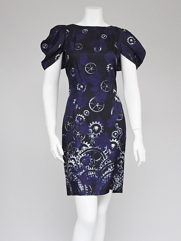 McQ Alexander McQueen Purple Cog Print Silk Shift Dress Size 12/46