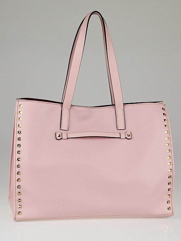 Valentino Pink Leather Rockstud Medium Shopping Tote Bag
