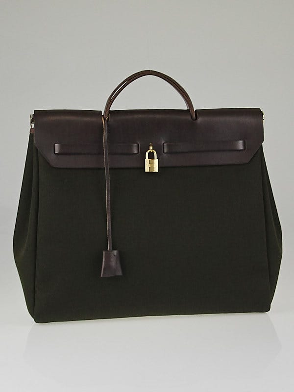 Hermes 35cm Olive/Ebene Canvas and Leather Herbag 2-in-1 Bag