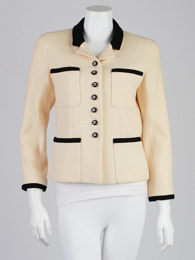 Chanel  Ecru/Black Wool Blend Tweed Jacket Size 8/40