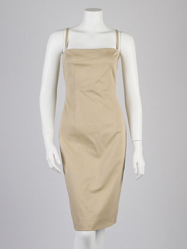 Dolce & Gabbana Beige Cotton Spaghetti Strap Dress Size 6/40 | Yoogi's Closet Dolce & Gabbana Beige Cotton Spaghetti Strap Dress Size 6/40 | Yoogi's Closet